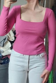 Unworn Pink Square Neck Long Sleeve Top SIZE M