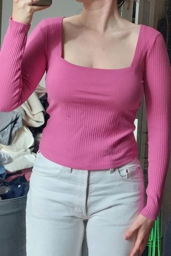 Unworn Pink Square Neck Long Sleeve Top SIZE M