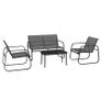 4-Piece Garden Set, 2 Armchairs, 2-Seater Sofa, Glass-Topped Table, Breathable Fabric, Steel Frame, Black Image 5
