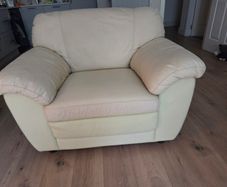 Cream Leather Sofa and 2 Chairs