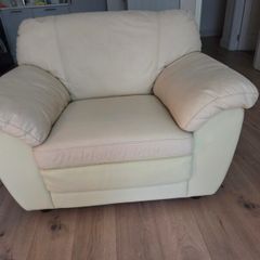 Cream Leather Sofa and 2 Chairs
