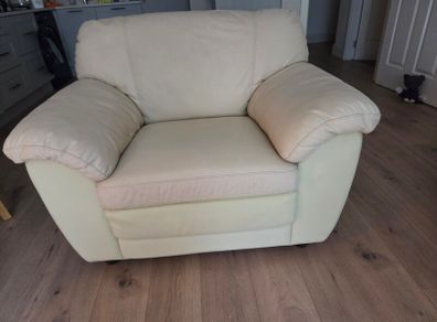 Cream Leather Sofa and 2 Chairs