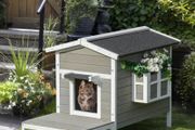 Deluxe Outdoor Cat House Wood Shelter Condo All Weather w/ Porch