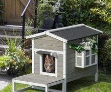 Deluxe Outdoor Cat House Wood Shelter Condo All Weather w/ Porch