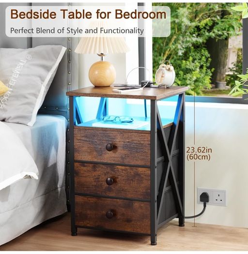 Bedside Table Set of 2 with Charging Station