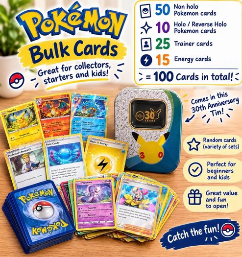 Pokemon TCG Bulk - 100 Cards in 30th Anniversary Tin