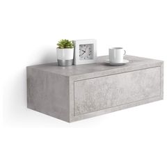 2 Grey Concrete Effect Floating Bedside Tables