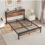 King Size Bed Frame with Storage Wooden Headboard,Bed 150x200 cm,Metal Bed Frame Kingsize Bed Base Mattress Foundation,Metal Slats Support,Platform Bed Frame Double Bed,Black+Rustic Brown Image 7