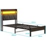 Single Bed Frame with LED Lights Storage Upholstered Headboard and Charging Station Image 8