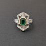Vintage Art Deco Style Emerald Stone Crystal Silver Ring Image 4