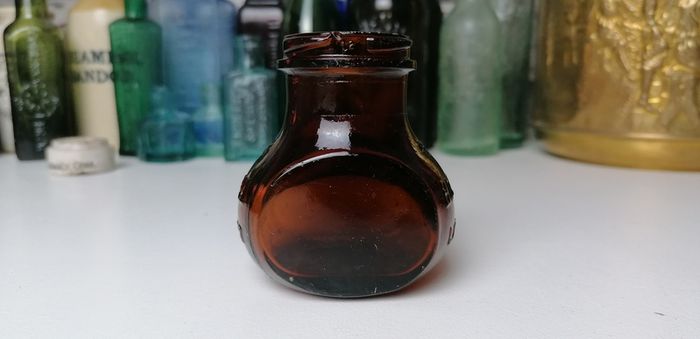65 - Vintage 4oz Bovril Dark Brown Glass Embossed Letters Jar