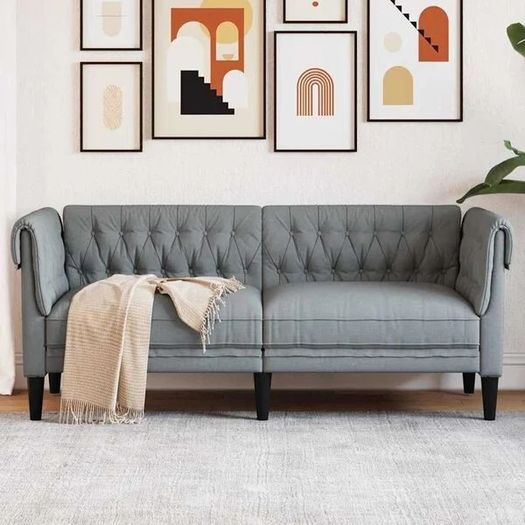 Chesterfield Sofa Light grey 182.5 x 74.5 x 74.5 cm Fabric