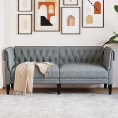 Chesterfield Sofa Light grey 182.5 x 74.5 x 74.5 cm Fabric