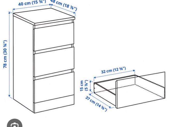 Ikea Malm 3 Drawer Black