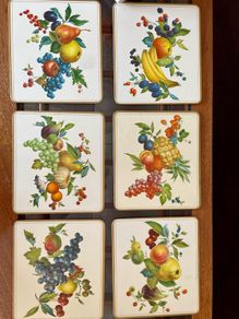 Vintage Pimpernel England Cork Backed Table Mats Fruit Medley 1970s