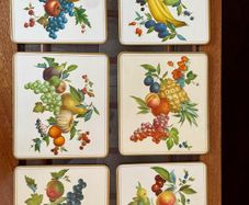 Vintage Pimpernel England Cork Backed Table Mats Fruit Medley 1970s