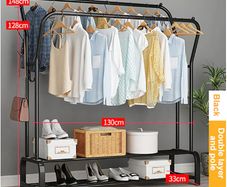 Coat Rack Garment Rack Free-standing Clothes Hanger with Top Rod Clothes Shelves Storage Wardrobe Hanger Floor Cloth Drying Rack