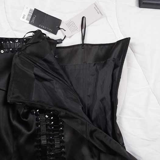 Next Black Satin Beaded Sequin Embellished Strapless Bustier Corset Top 12UK/40EU
