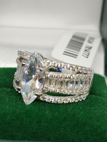 Sterling silver Sz (O) White Cubic Zirconia Ring in Rhodium Overlay Sterling Silver