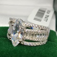Sterling silver Sz (O) White Cubic Zirconia Ring in Rhodium Overlay Sterling Silver
