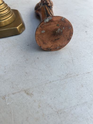 2 solid brass candle holders/ solid copper holy statue