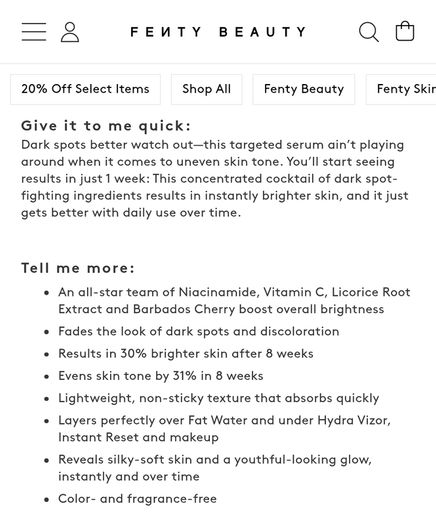 Fenty Skin "Watch Ya Tone" Niacinamide Dark Spot Serum