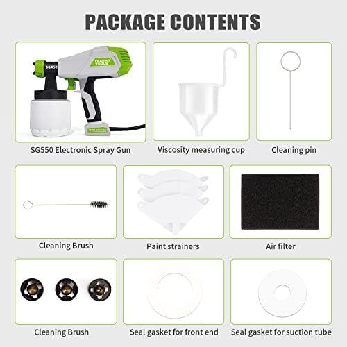Paint Sprayer, HVLP Electric Spray Gun (800ml/3 Metal Nozzles/3 Patterns), Easy Spraying and Cleaning, for Home Interior and Exterior Walls, Ceiling, Cabinet, Fence, Chair