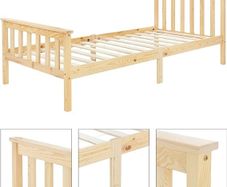 Wooden slatted  Bed  Pine Wood, Solid Wood Bed Frame with Slatted Frame and Feet, Single Bed with Headboard and Footboard, Bed for Children and Adults Solid Wood Bed Children's Bed