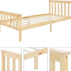 Wooden slatted  Bed  Pine Wood, Solid Wood Bed Frame with Slatted Frame and Feet, Single Bed with Headboard and Footboard, Bed for Children and Adults Solid Wood Bed Children's Bed