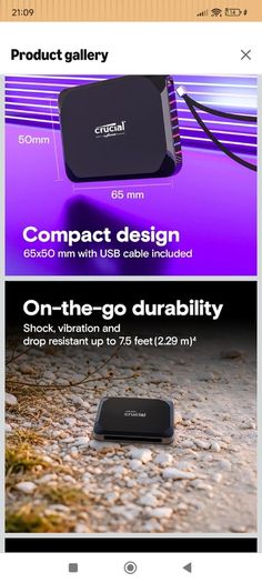 Crucial X9 2TB Portable External SSD Up to 1050MB/s, Works with PlayStation, Xbox, PC and Mac, USB-C 3.2