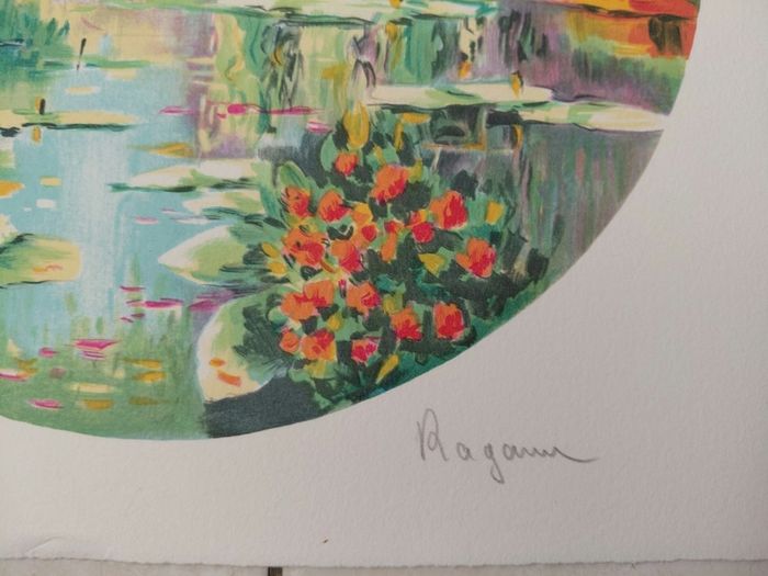 hand signed lithograph Bridge at Giverny by Alain Ragaru