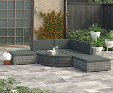 6 Piece Garden Lounge Set with Cushions Poly Rattan Grey