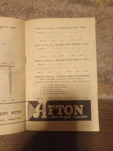 Rare Athletics programme - Clonliffe Harriers International Sports Lansdowne Rd 1957