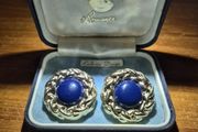 Vintage Blue and Gold Tone Earrings