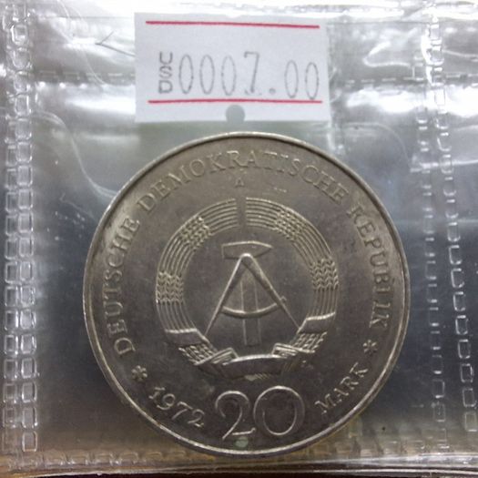 Germany GDR 20 Mark Commemorative Coin - Friedrich von Schiller 170th Anniversary 1972 - Mint A Berlin