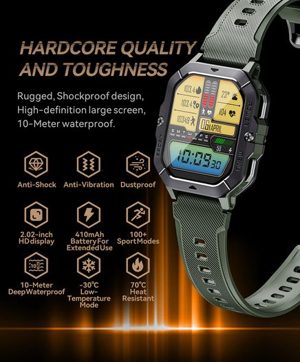 Smart Watch 5ATM Waterproof Inch Full HD Military Watch with Blood Pressure, Smart Watch Men with Heart Rate SpO2 Sleep Monitor Pedometer, 100+ Sports Modes Sports Watch