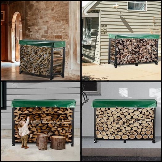 2.44m Steel Firewood Rack with Cover