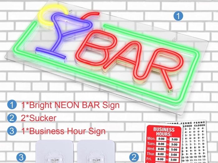 Neon Open Sign, Neon BAR Sign Light 42cm L X 22cm W X 1.2cm (FREE POSTAGE)
