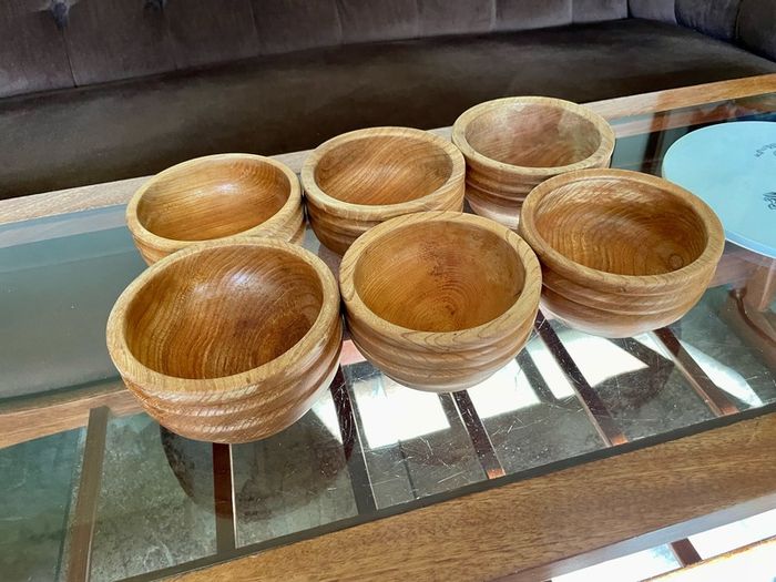 Rare Set 6 Rustic Irish Wood Turned Beehive Style Bowls Retos Shannon 1970s