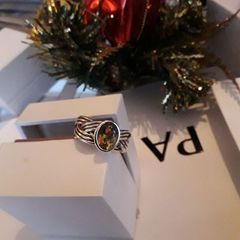 New genuine pandora sterling silver weave ring quartz stone