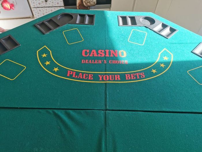 Poker Table Top And Case Of Chips.