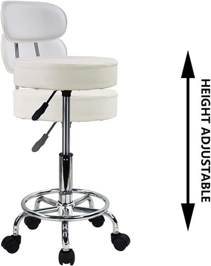PU Leather Rolling Stool Mid-Back with Footrest Height Adjustable Office Computer Home Drafting Swivel Task Chair with Wheels MULTIPLE COLOURS AVAILABLE (FREE POSTAGE)