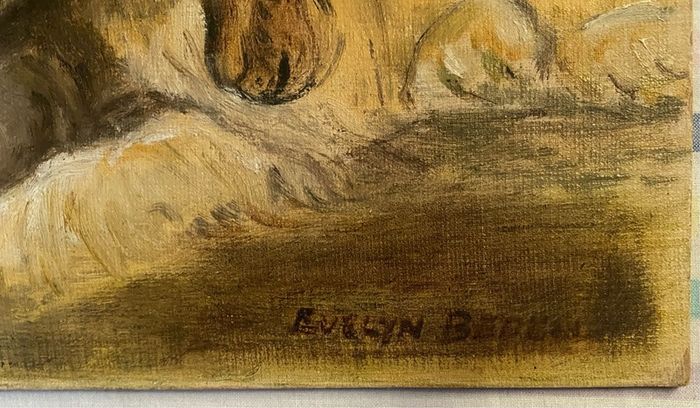 Cocker Spaniel Puppies oil on board- No Frame signed evelyn barwell ?