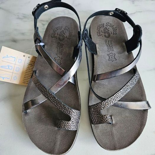 Super comfortable anti-slip Greek Fantasy Sandals leather flip flops S400 Mara Grey Splash new & boxed RRP 65 euro size UK 3.5 36 EU