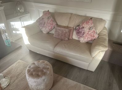 3 + 2 Cream Leather Sofa