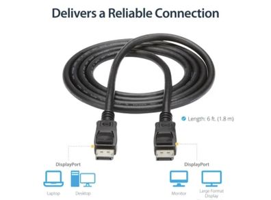 StarTech 6 ft Certified DisplayPort 1.2 Cable with Latches M/M DisplayPort 4k DisplayPort Male Digital Audio/Video DisplayPort Male Digital Audio/Video 6ft Black