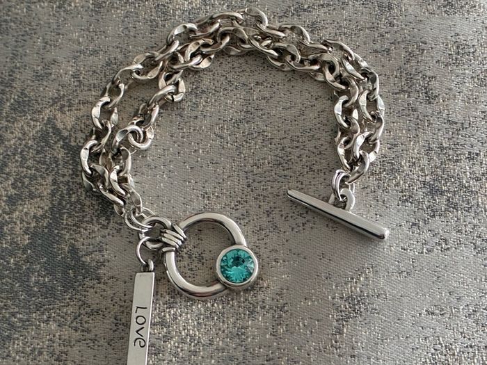 Antique Silver Plated Crystal Toggle Bracelet
