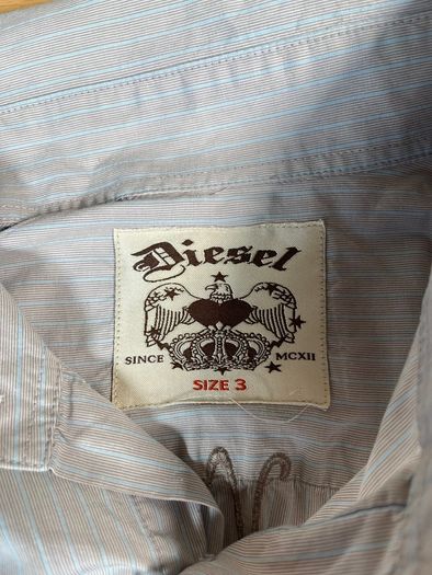 Diesel Embroidered Short Sleeve Button Up Shirt - Mens Sz M - Blue Grey Stripe