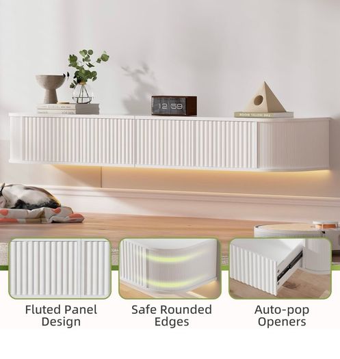 Floating TV Stand Unit with RGB LED Light - 140CM Wall Mounted TV Cabinet with Upgraded Storage & Rounded Edges, Modern TV Media Console for 43-55 Inch TVs