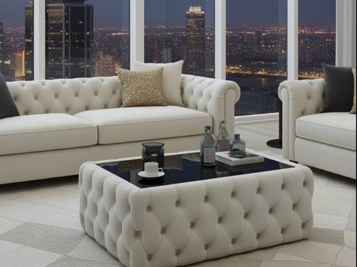 Coffee table with glass and metal legs